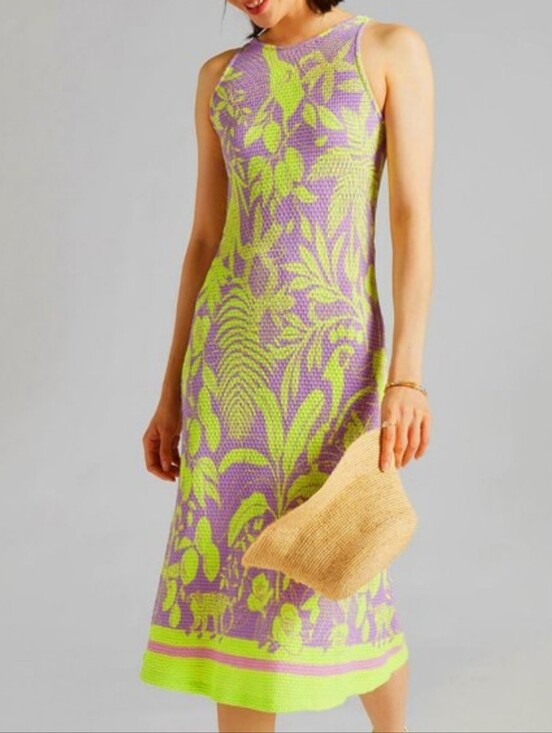 FARM Rio Dresses & Skirts - Farm Rio × Anthropoligie Sleeveless Purple & Lime Floral Bodycon Midi Dress S